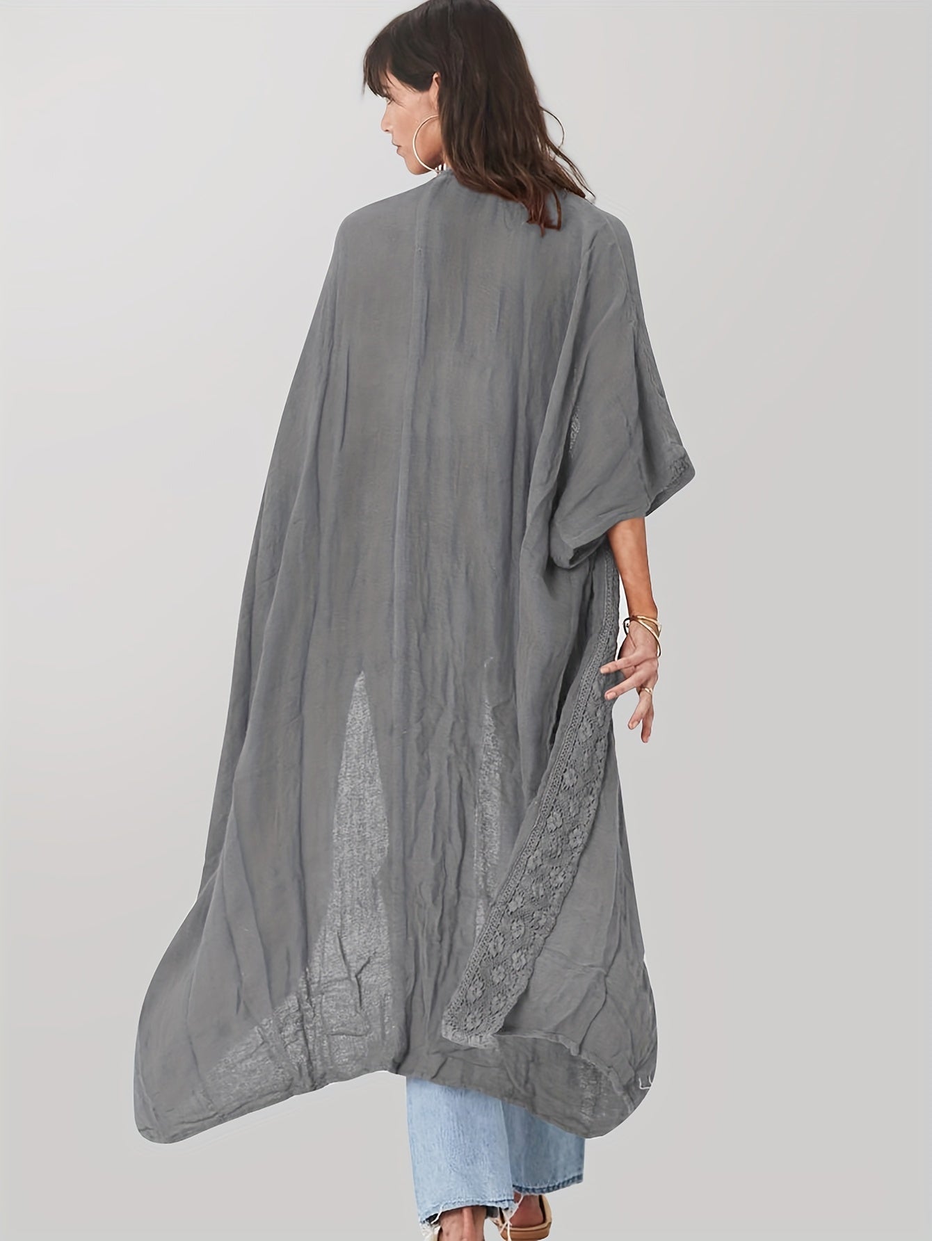Women's Beach Cover Up Cardigan With Lace Sun Protection