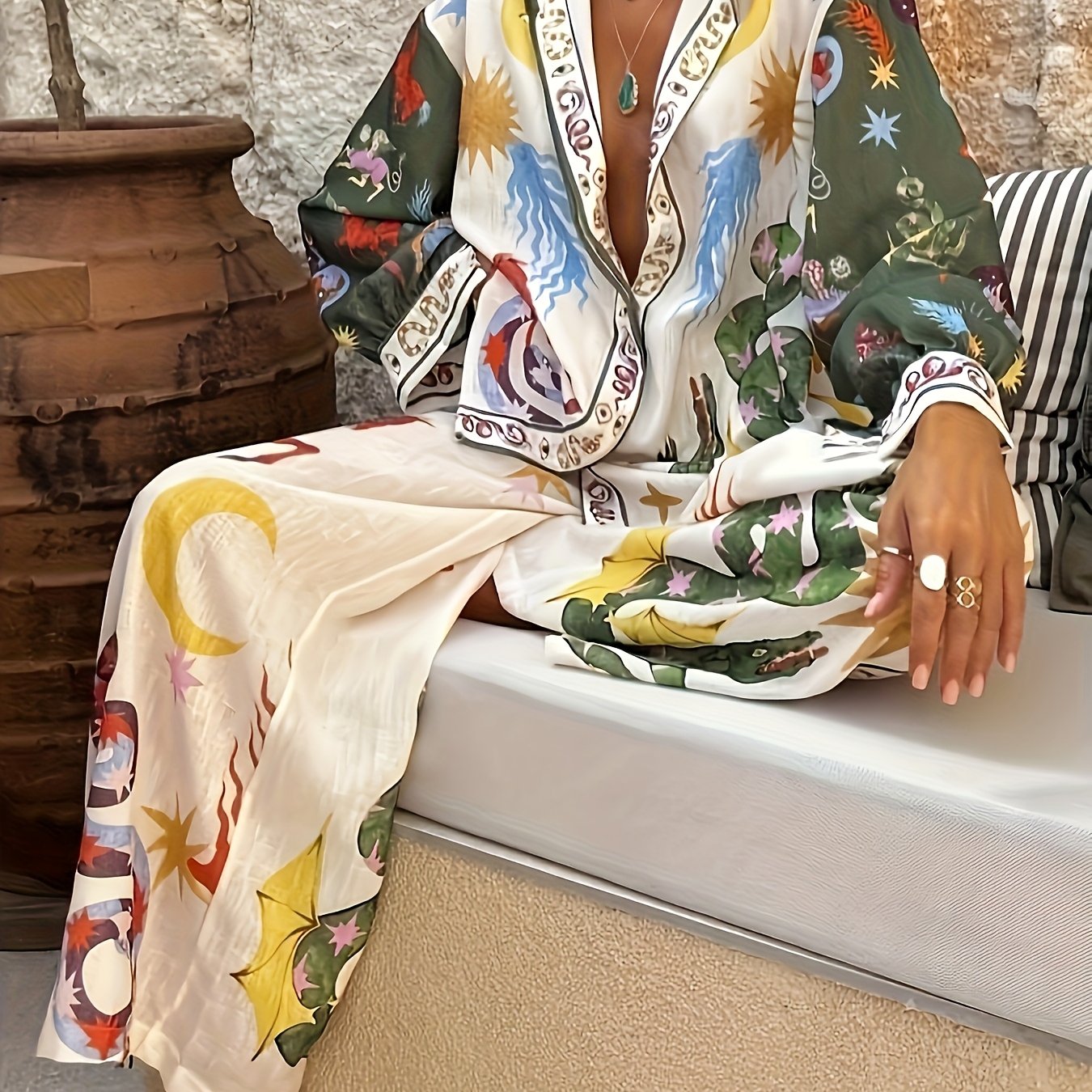 Unique Shirt And Elastic Waist Pants Set