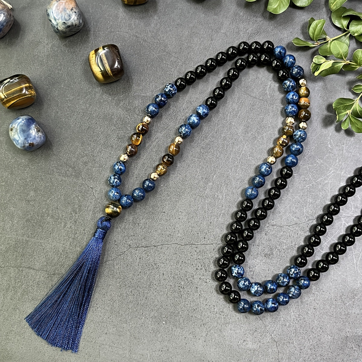 Blossom And Radiate Bohemian Tiger Eye Agate Mala Necklace