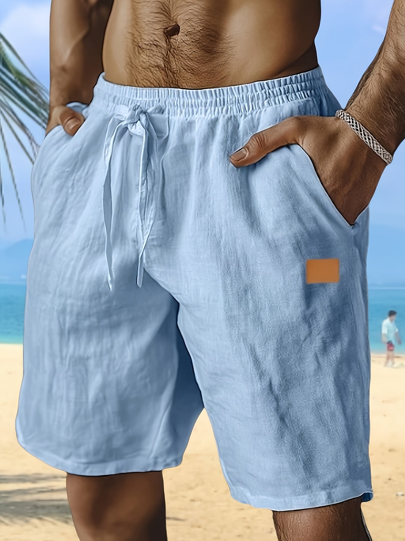 Linen Beach Shorts With Pockets Drawstring Waist Casual