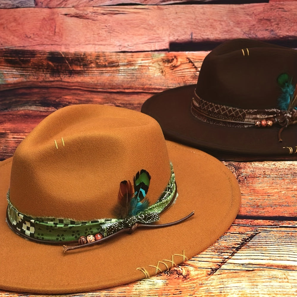 Bohemian Style Bow Feather Hat Accessory For Men And Women