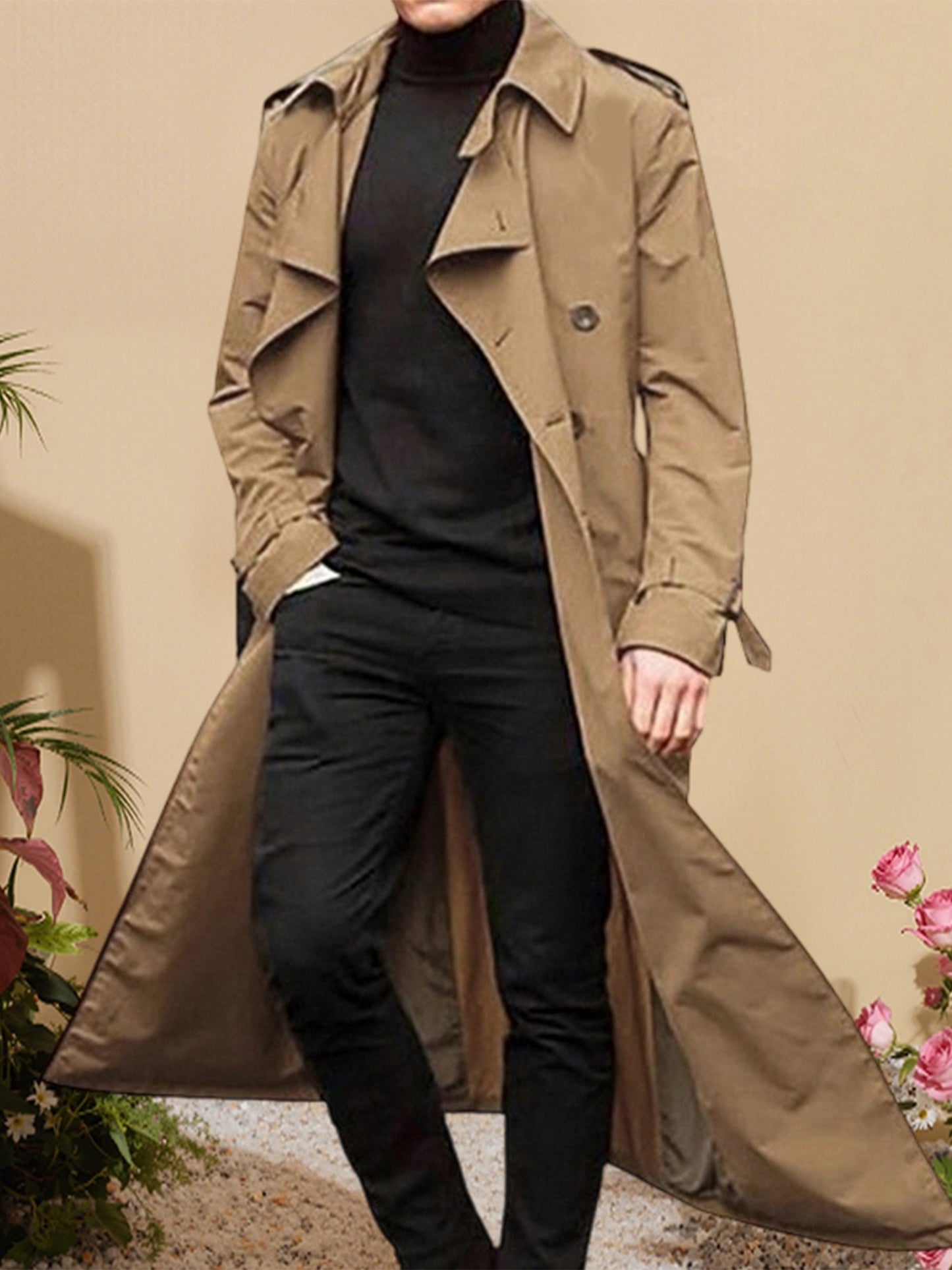 Mens Winter Overcoat Lapel Tailored Fit For Formal Wear