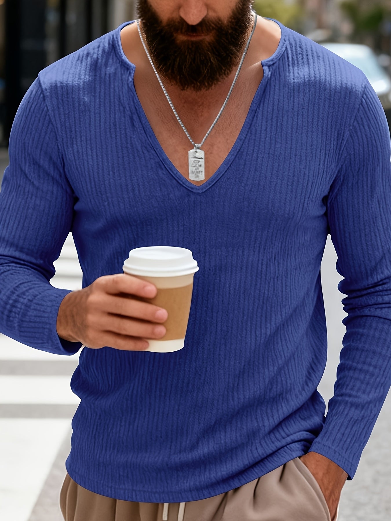 Tough Guy Men's American-Style V-Neck Long Sleeve T-Shirt