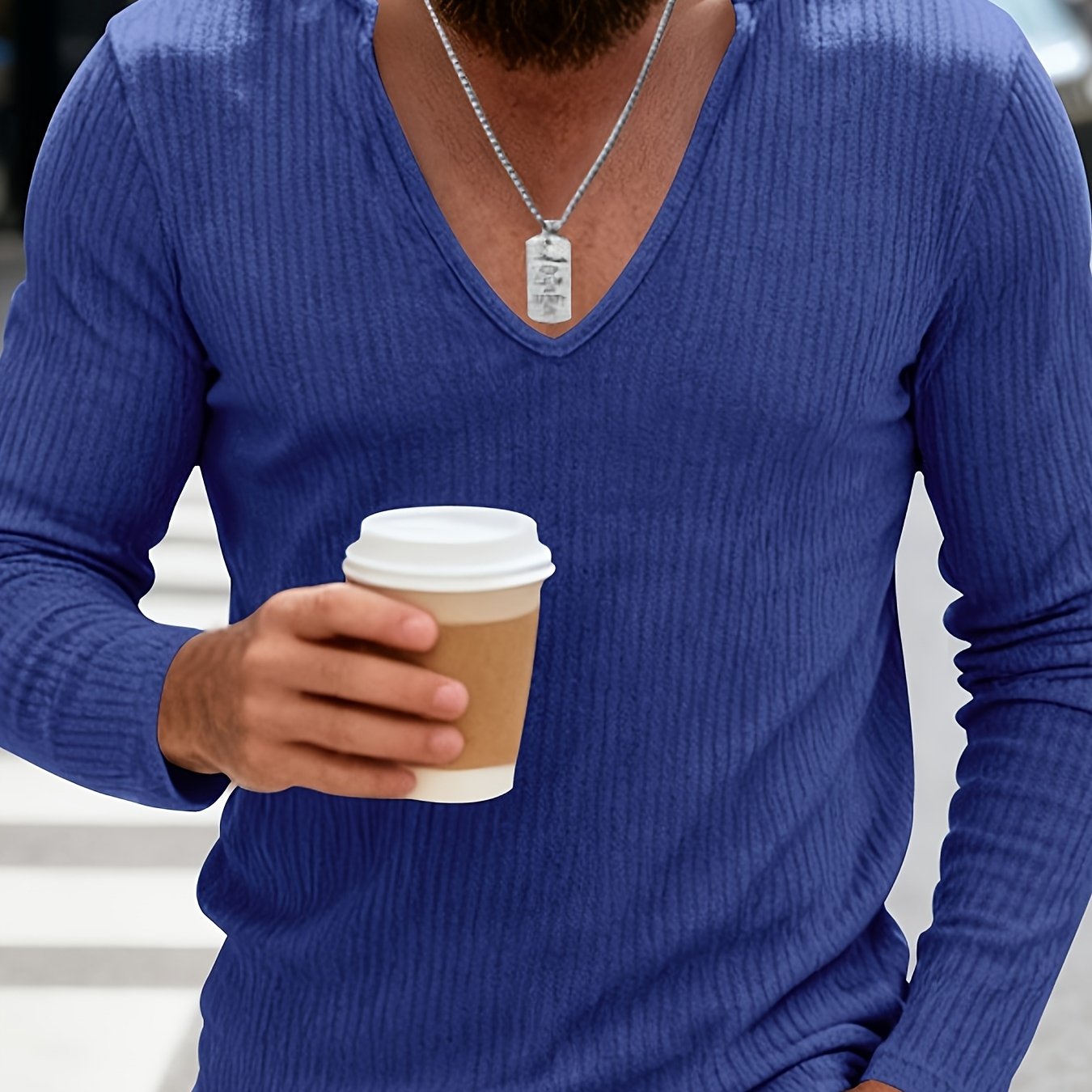 Tough Guy Men's American-Style V-Neck Long Sleeve T-Shirt