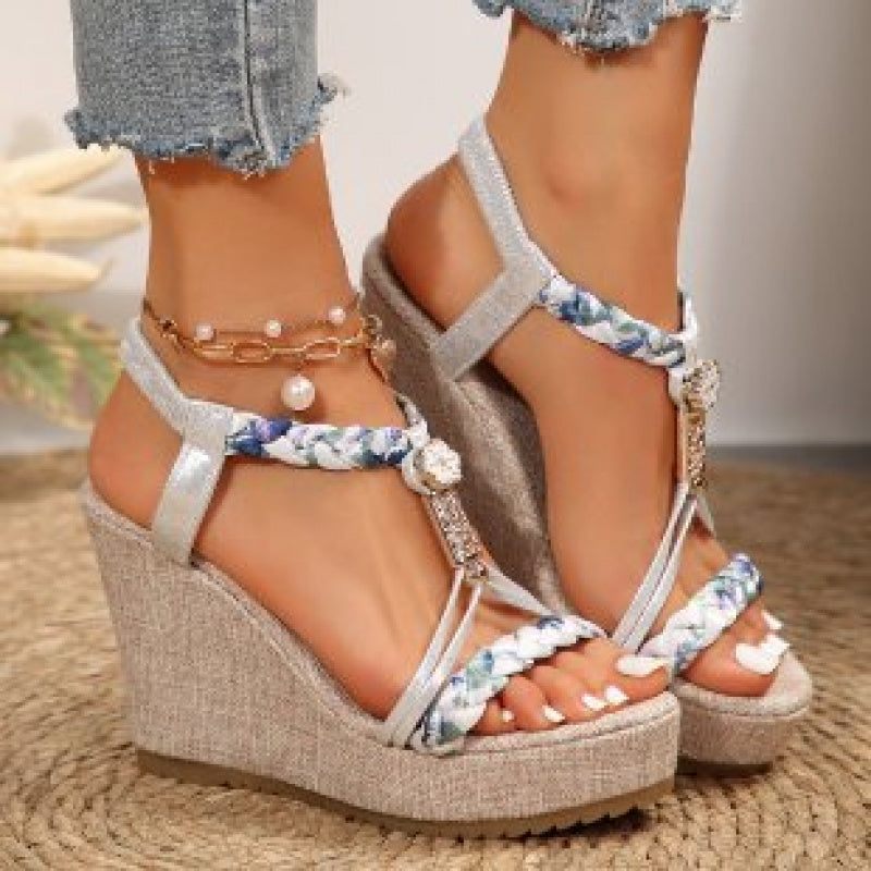 Wedge Sandals With Ankle Strap Buckle Cone Heel Open Toe