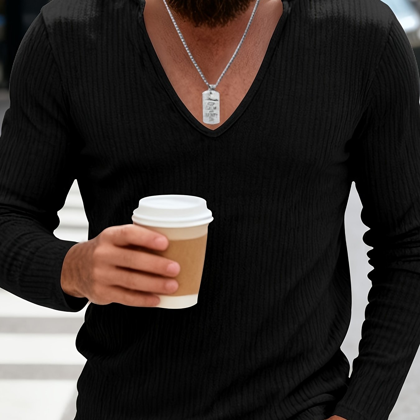 Tough Guy Men's American-Style V-Neck Long Sleeve T-Shirt