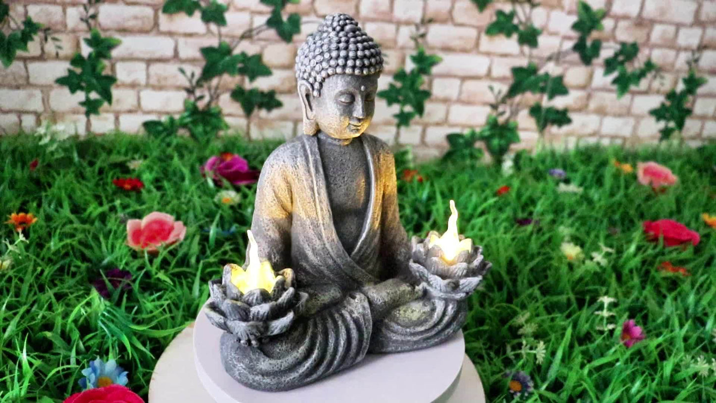Blossom And Radiate Lotus Statue Solar Powered Garden Decor