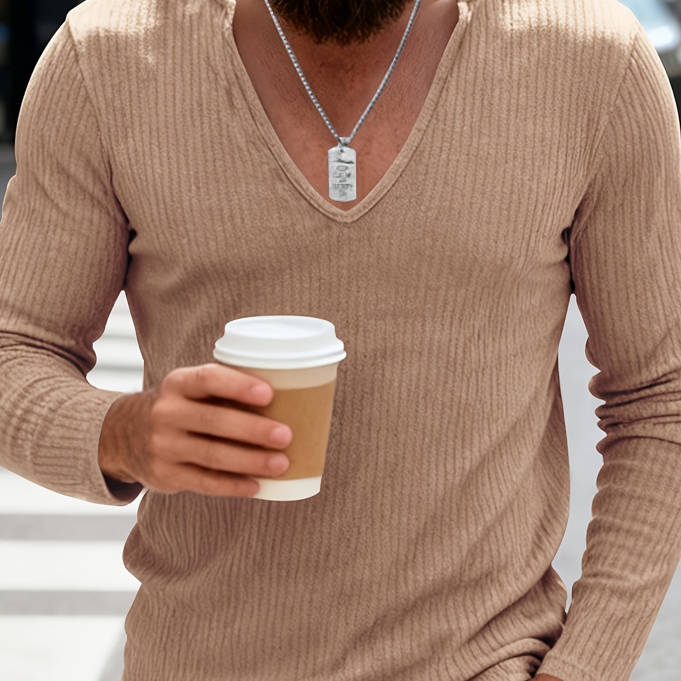 Tough Guy Men's American-Style V-Neck Long Sleeve T-Shirt