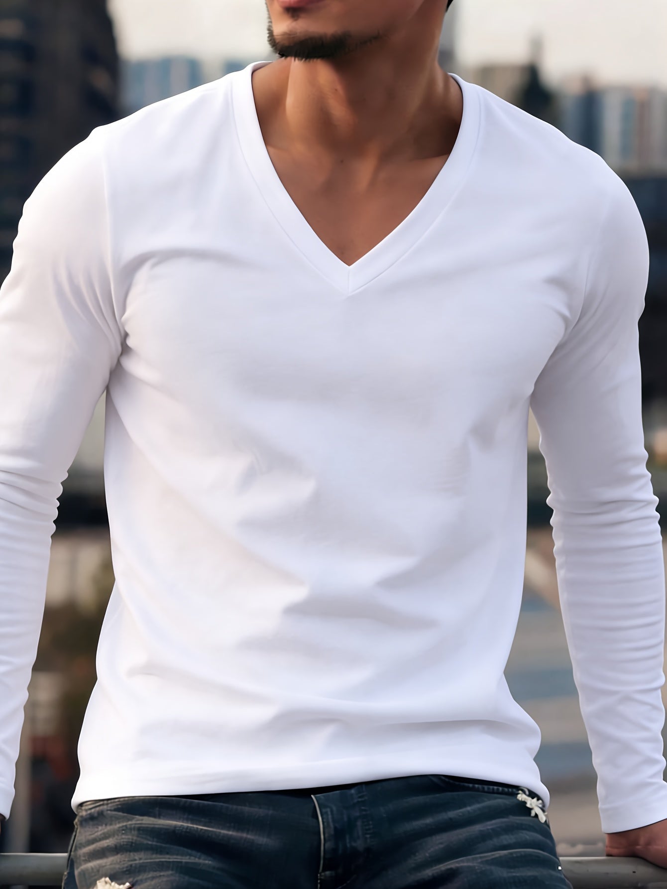 Men's V-Neck Long Sleeve Shirt for Casual Wear
