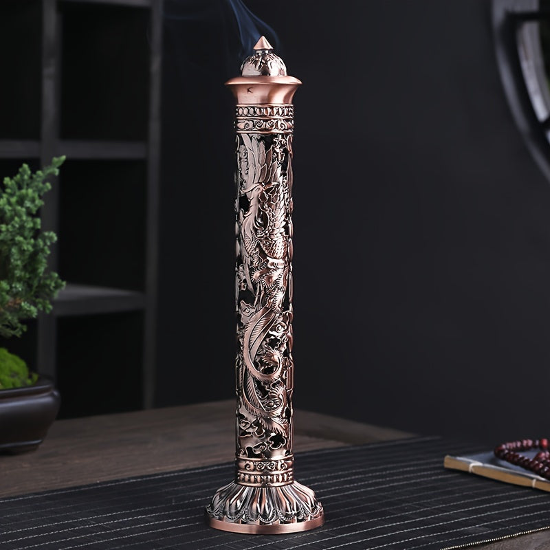 Buddha Heart Sutra Metal Incense Burner Vertical Pillar