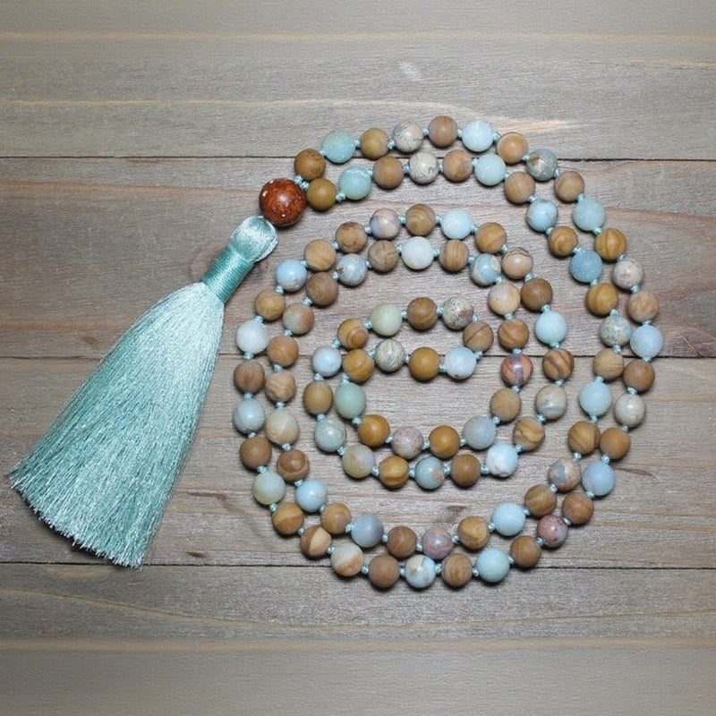 Natural Stone Mala Beads Necklace Boho Yoga Prayer Beads