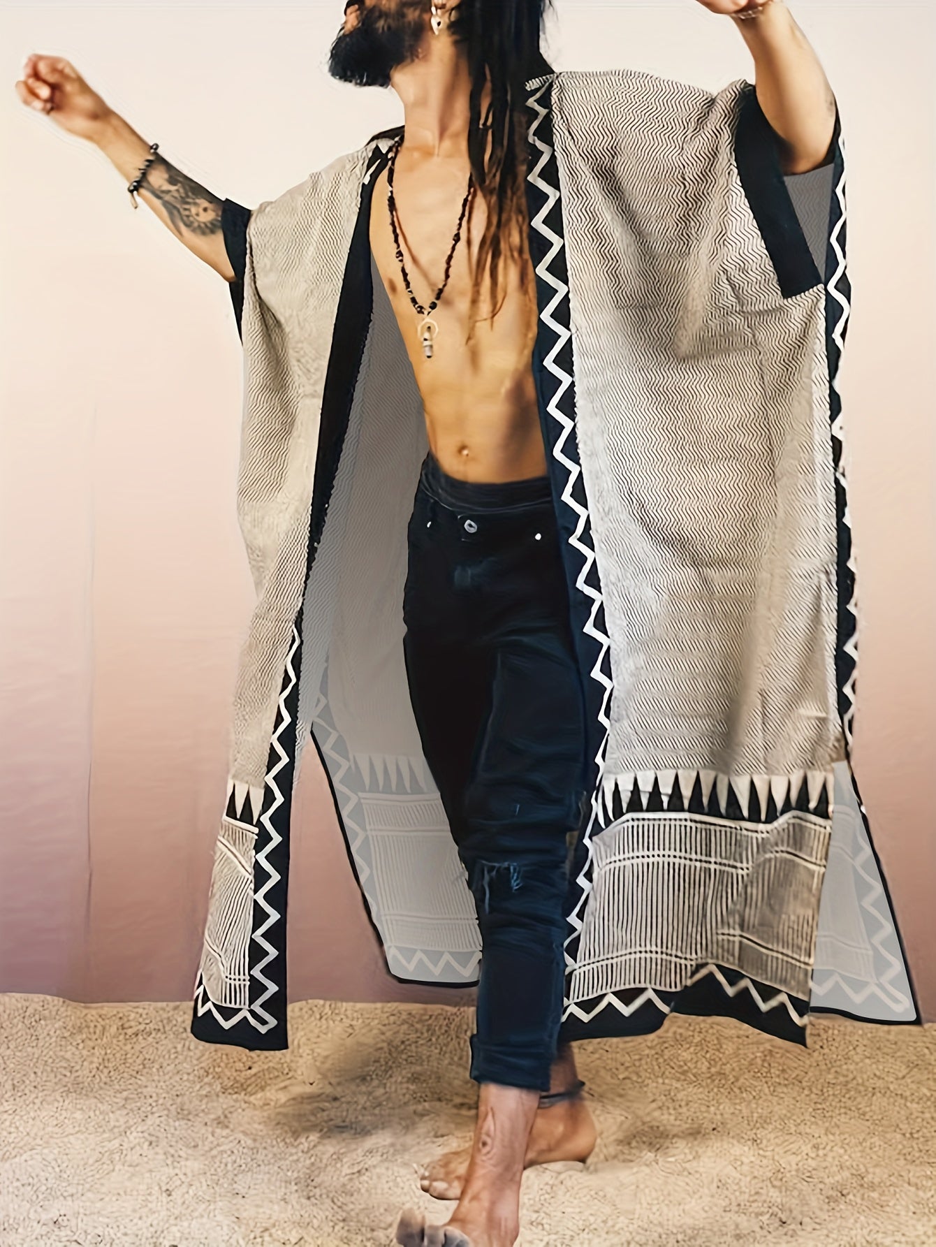 Mens Bohemian Streetwear Jacket Lightweight Geometric