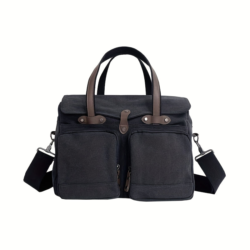 Heavy Duty Canvas Crossbody Work Bag With Buckle Closure Pouches