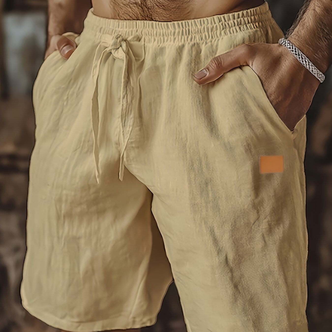 Linen Beach Shorts With Pockets Drawstring Waist Casual