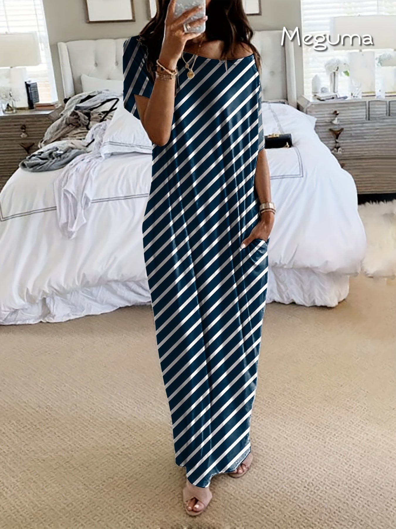 Womens Long Style Dress Crew Neck Comfortable Breathable