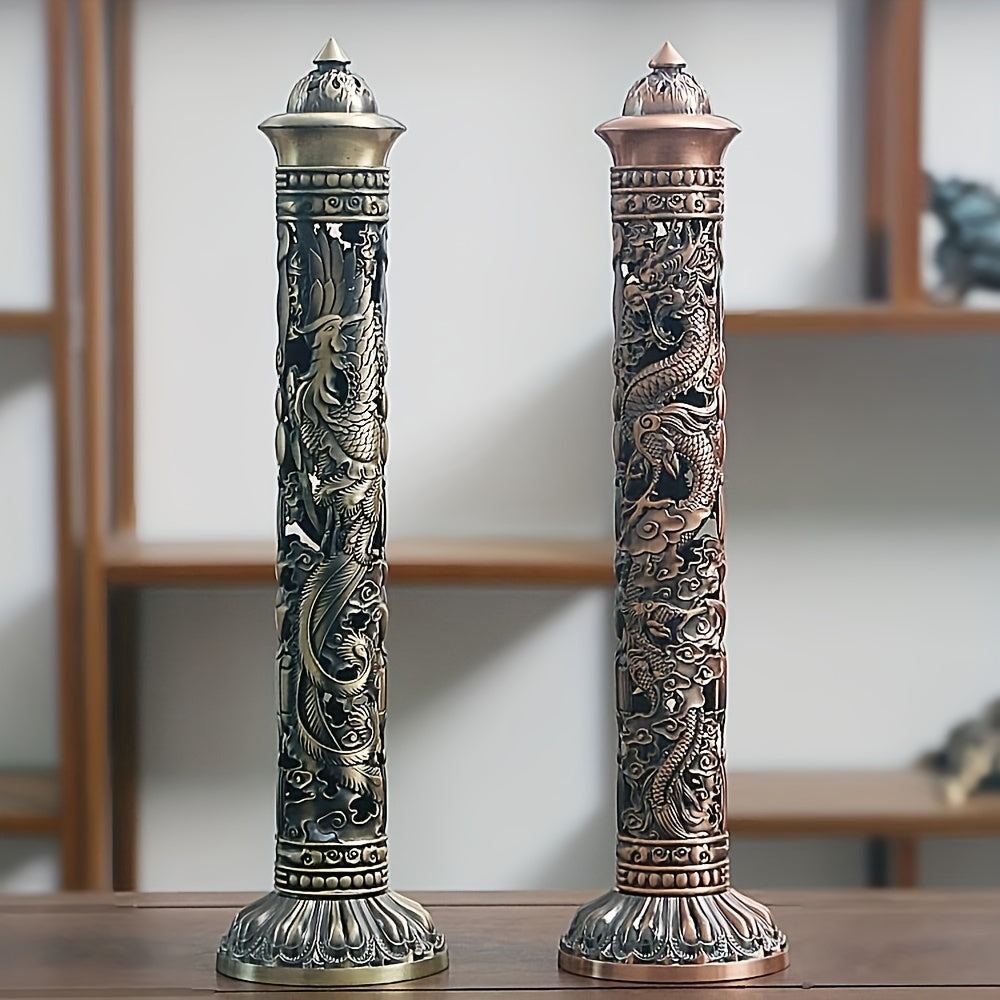 Buddha Heart Sutra Metal Incense Burner Vertical Pillar