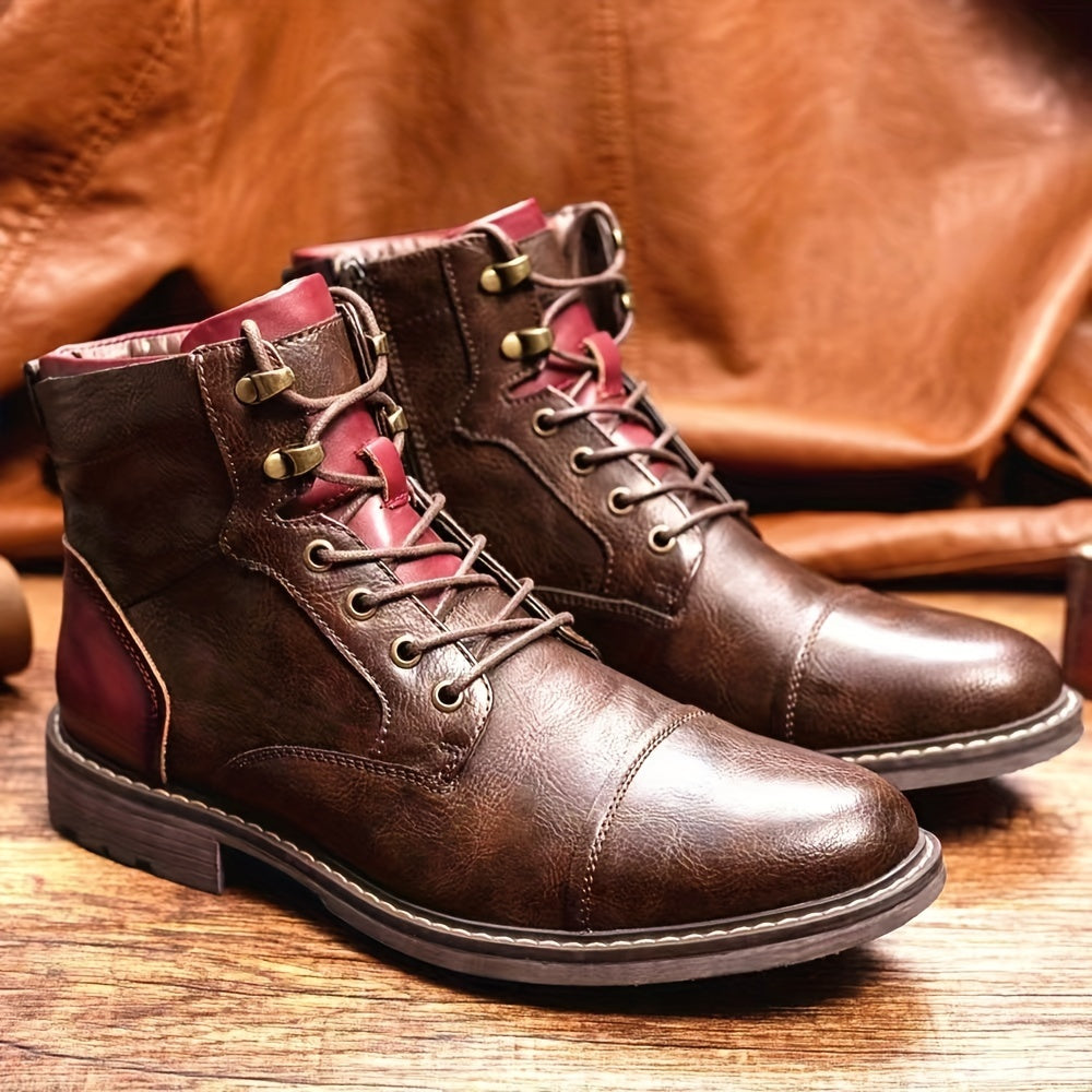Men's Tooling Boots Vintage Casual High Top Motorcycle Boots With Thick Soles British Style
