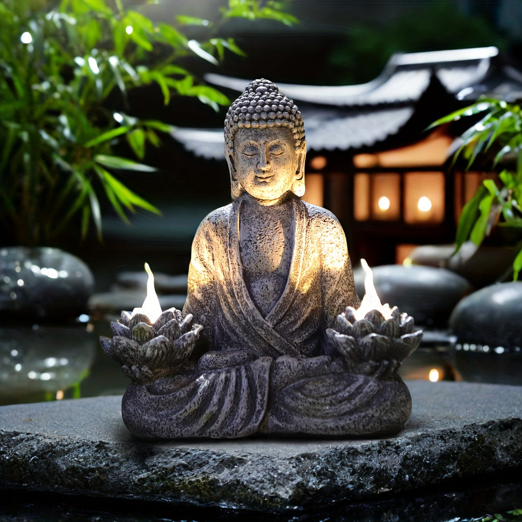 Blossom And Radiate Lotus Statue Solar Powered Garden Decor