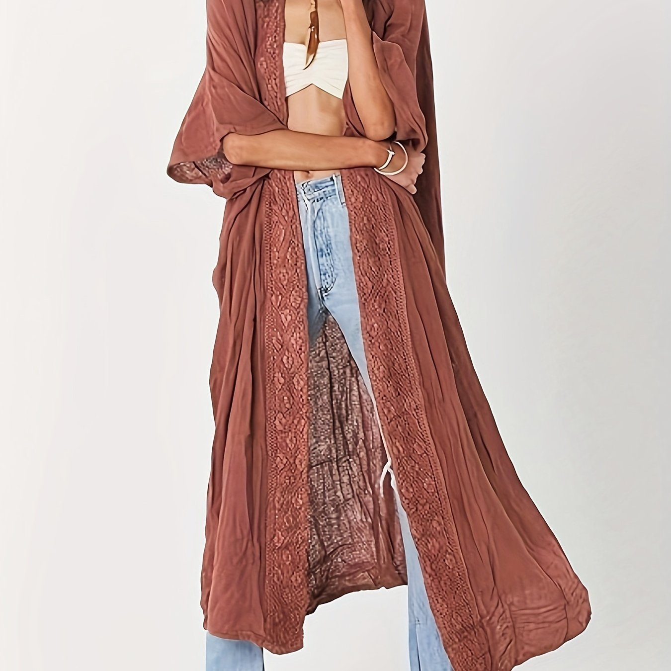 Blossom And Radiate Embroidery Kimono Bathing Suit Cover Up