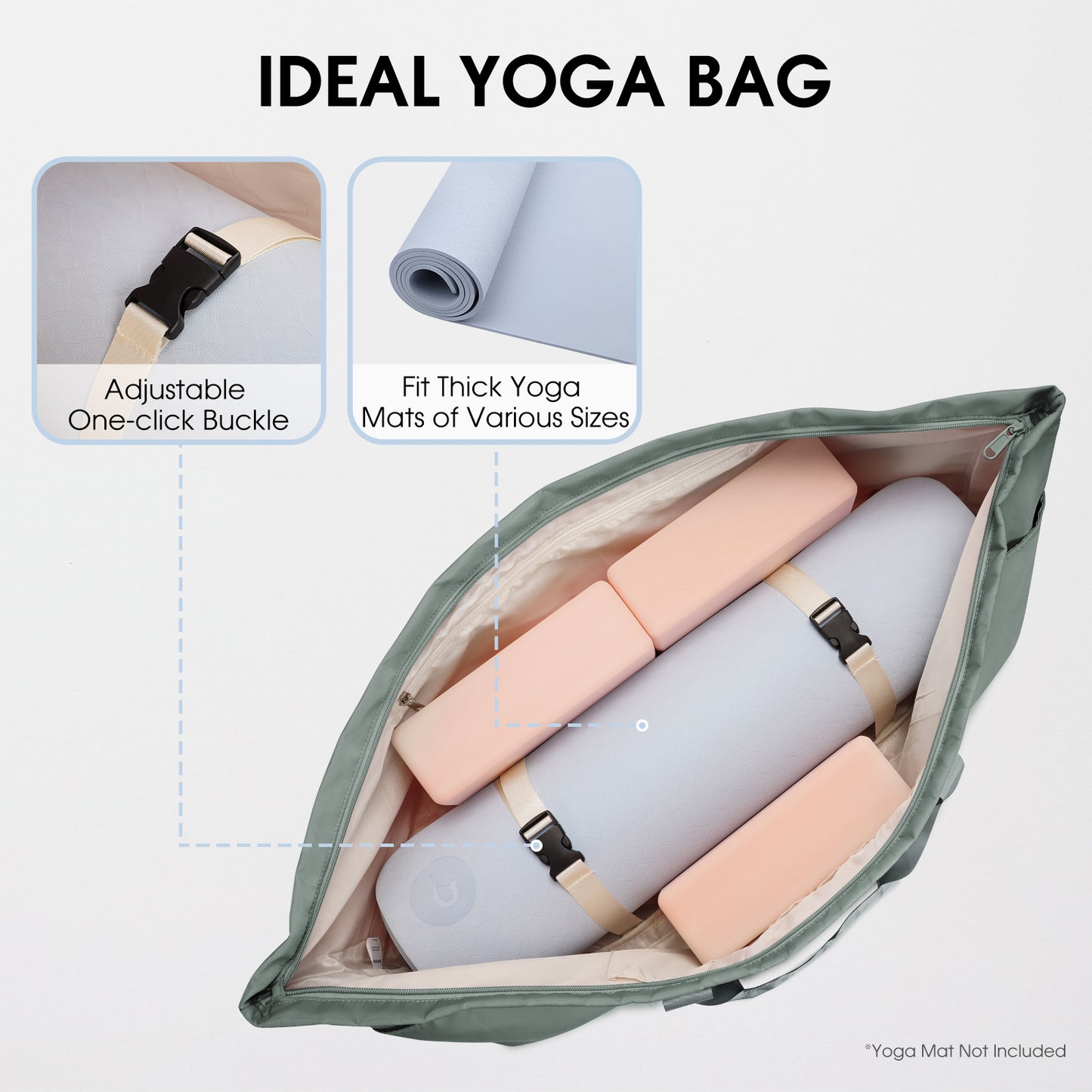 WANDF Yoga Mat Bag Holds Mats And Blocks