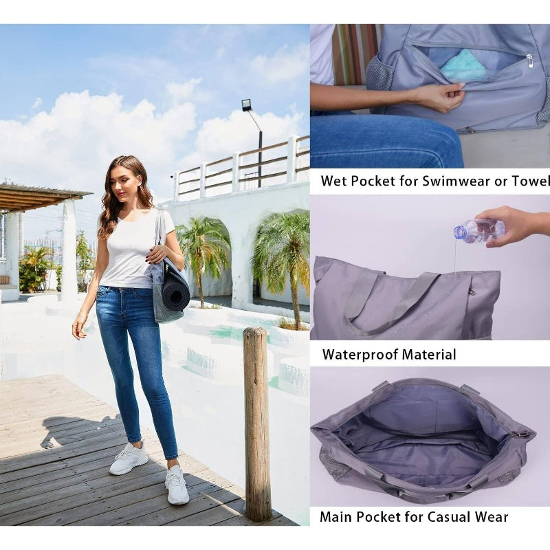 Travel Yoga Gym Tote Bag With Holder And Wet Pocket