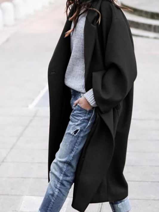Womens Oversized Long Coat Pockets Elegant Winter Trench