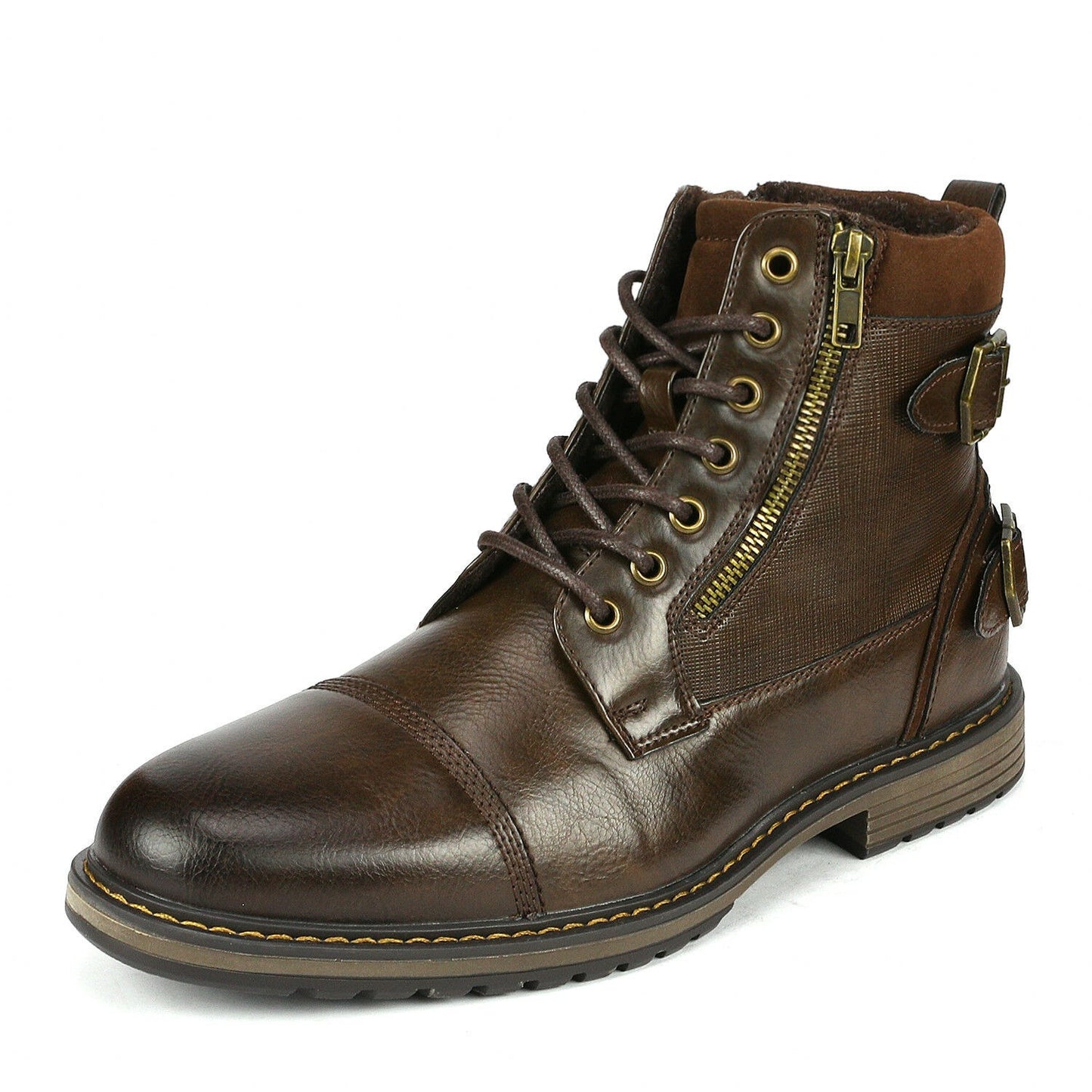 BRUNO MARC Men's Motorcycle Boots With Lace Closure