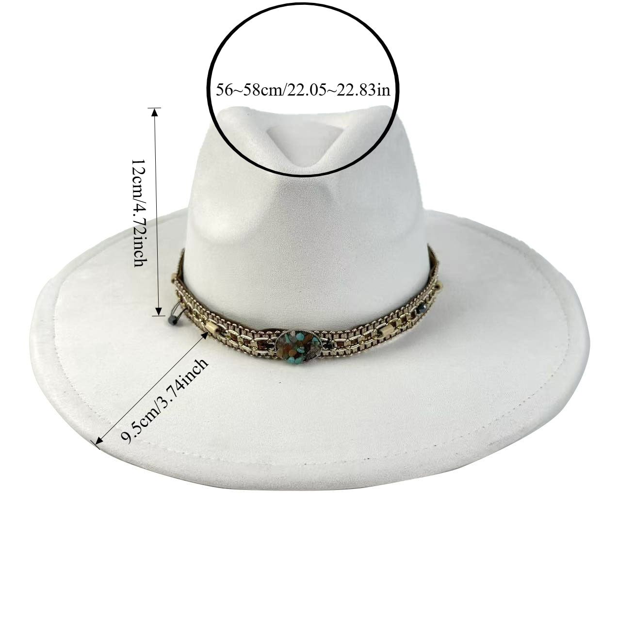 Bohemian Wide-Brim Felt Hat With Turquoise Bead Chain Band