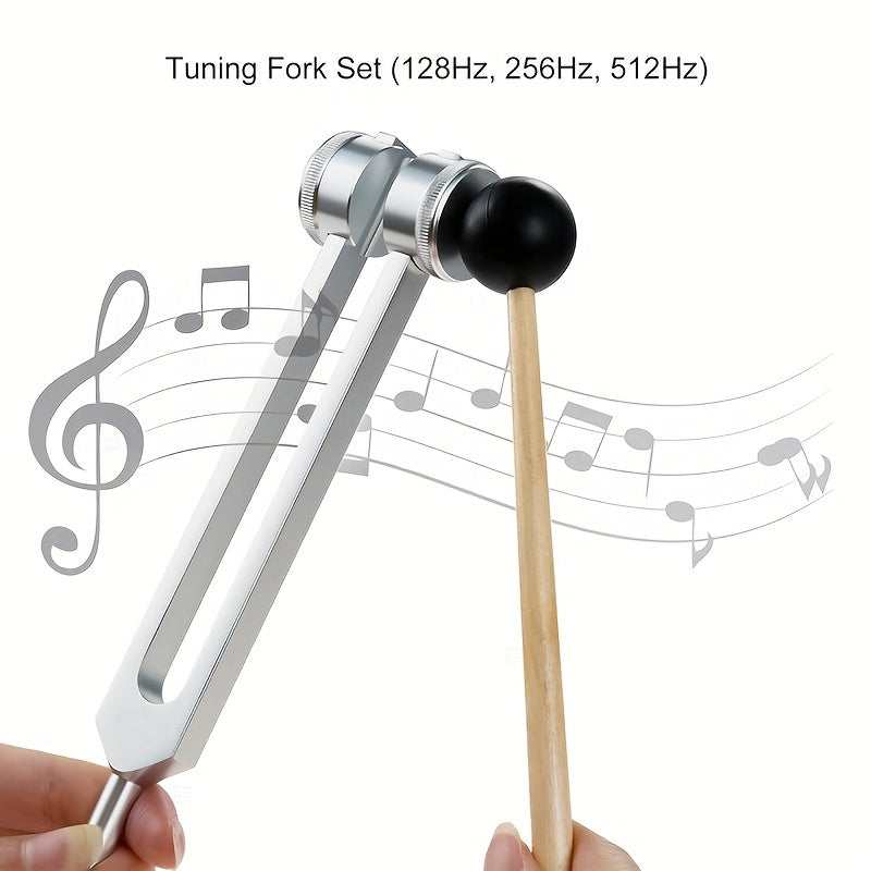 Aluminum Alloy Tuning Fork Set 128Hz 256Hz 512Hz Velvet Bag