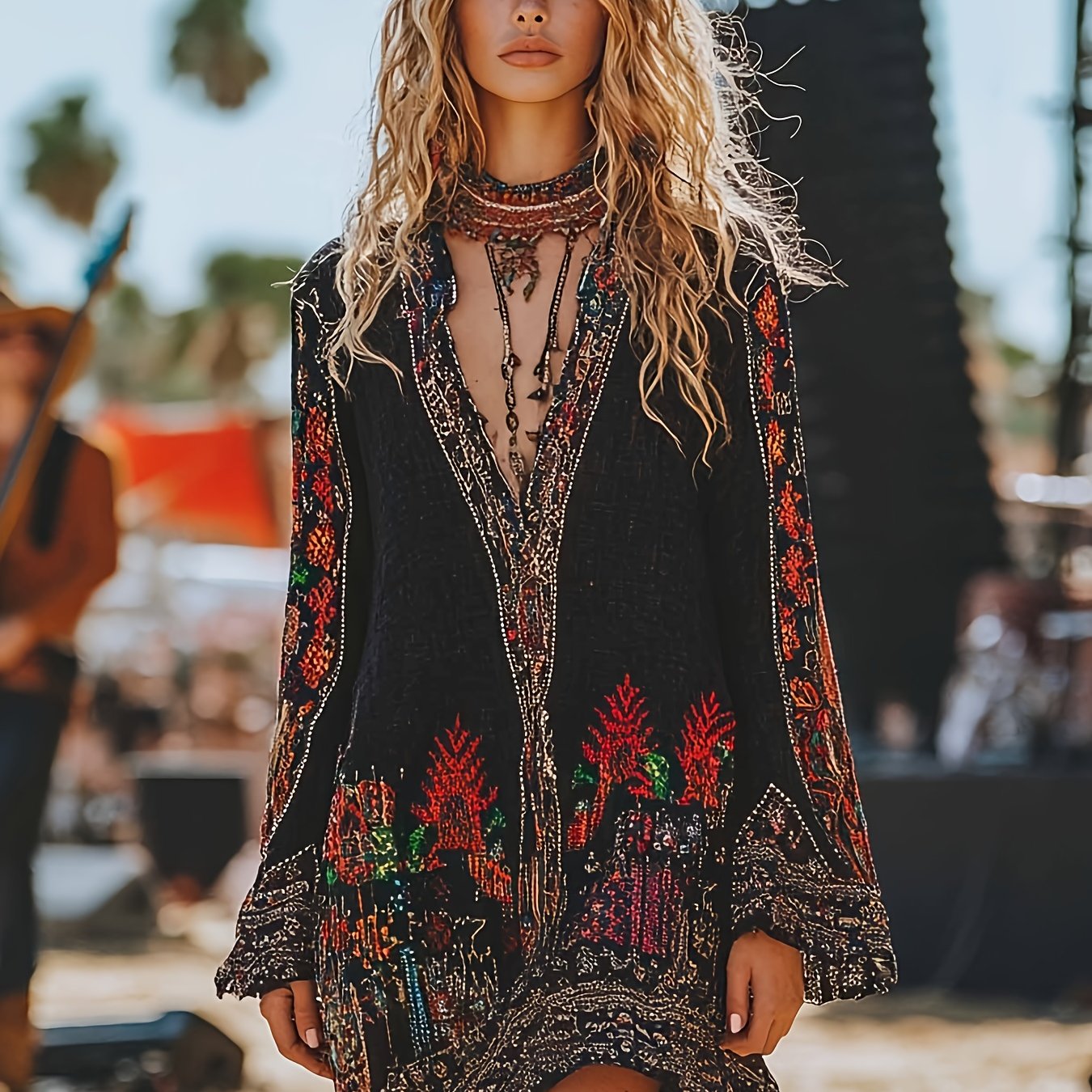 Vintage Western Cowgirl Dress With Floral Print Fringe
