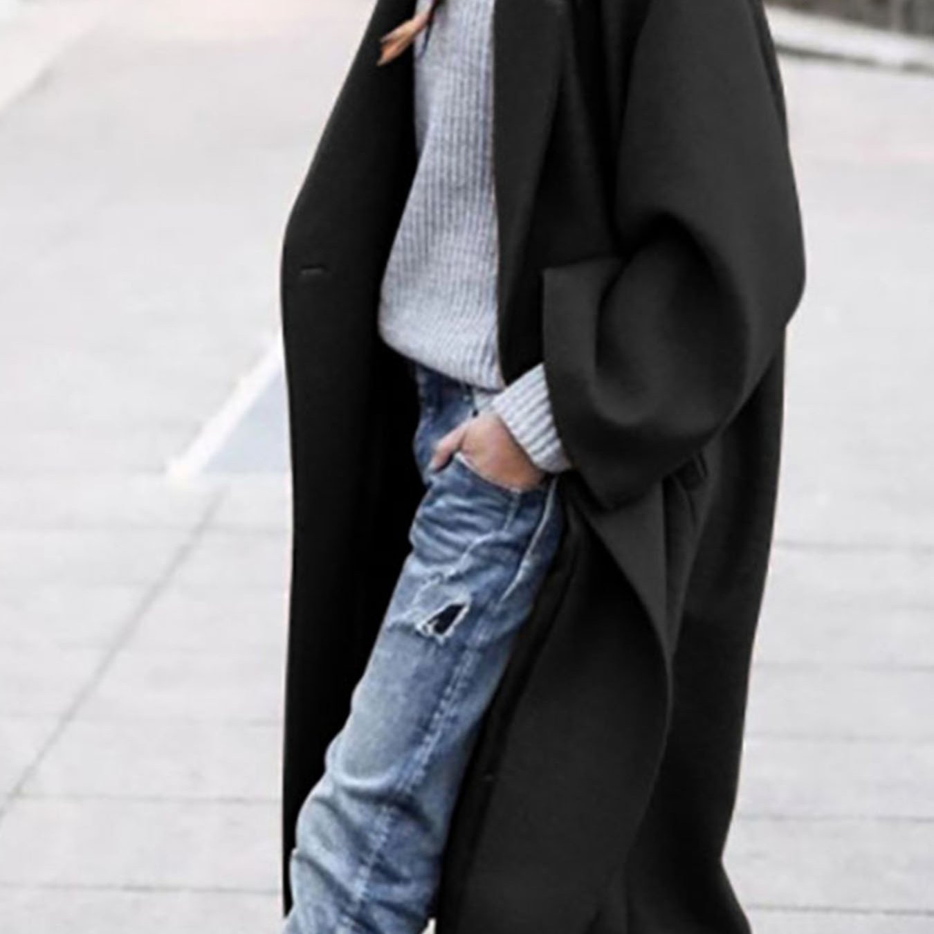 Womens Oversized Long Coat Pockets Elegant Winter Trench