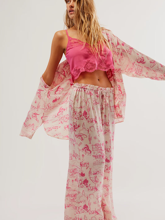 Purple Satin Pajamas - Elegant Floral Printed - Perfect For A Cozy Night