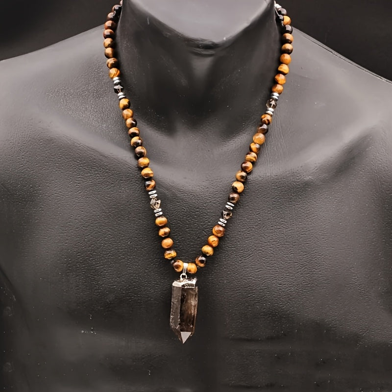 Natural Tiger Eye Beaded Necklace Boho Style Unisex Gift