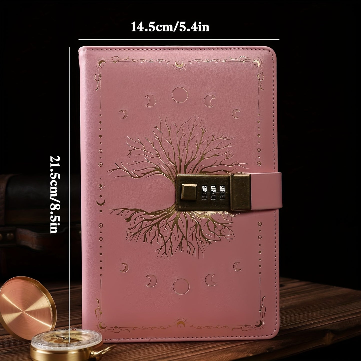 Lockable Password Book Withered Tree Pattern Leather Notebook