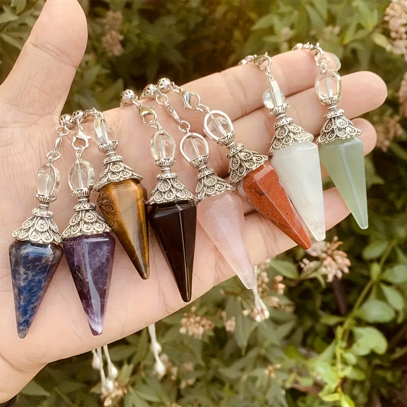 Natural Amethyst Powder Hexagonal Pendulum Necklace
