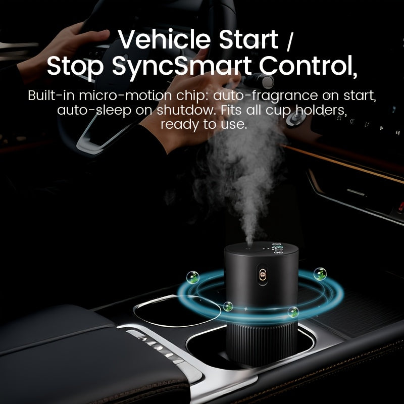 Waterless Diffuser with 6 X 0.34oz Hotel Essential Oil, Smart Car Air Diffuser, Mini Scent Air Machine Portable Diffuser for Home Car Office, Start/Stop SyncSmart Control