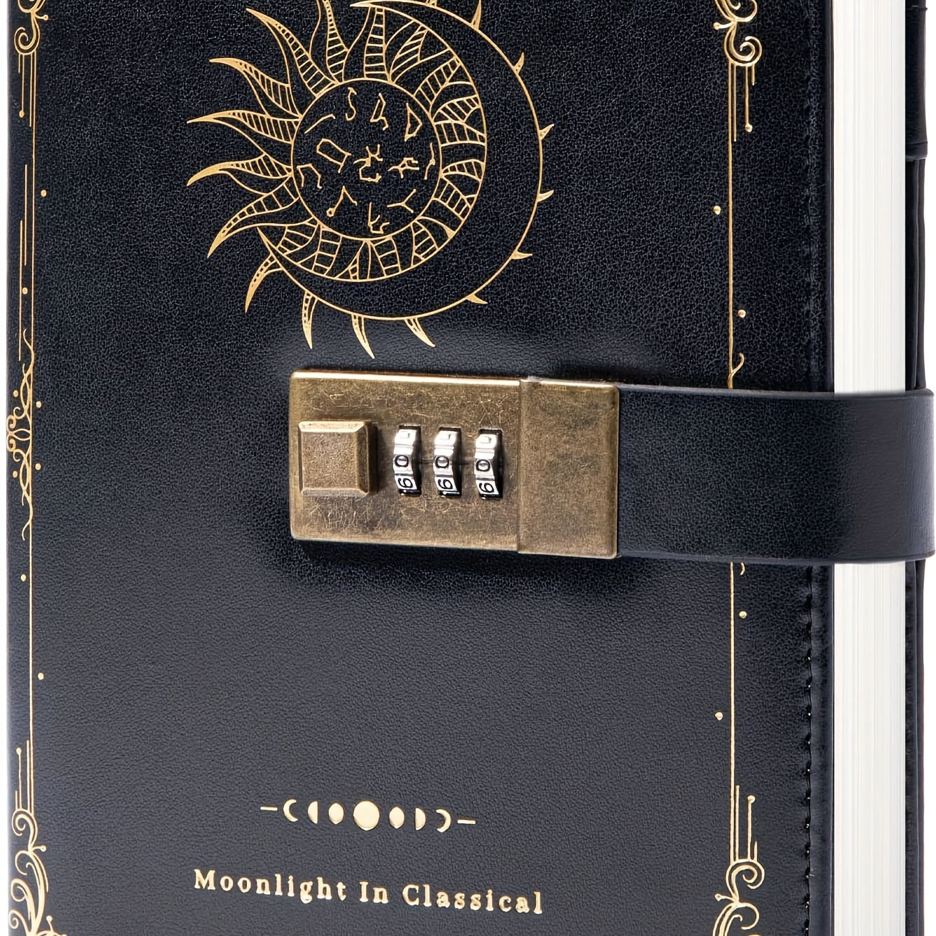 Zodiac Moon Journal With Lock Faux Leather Notebook