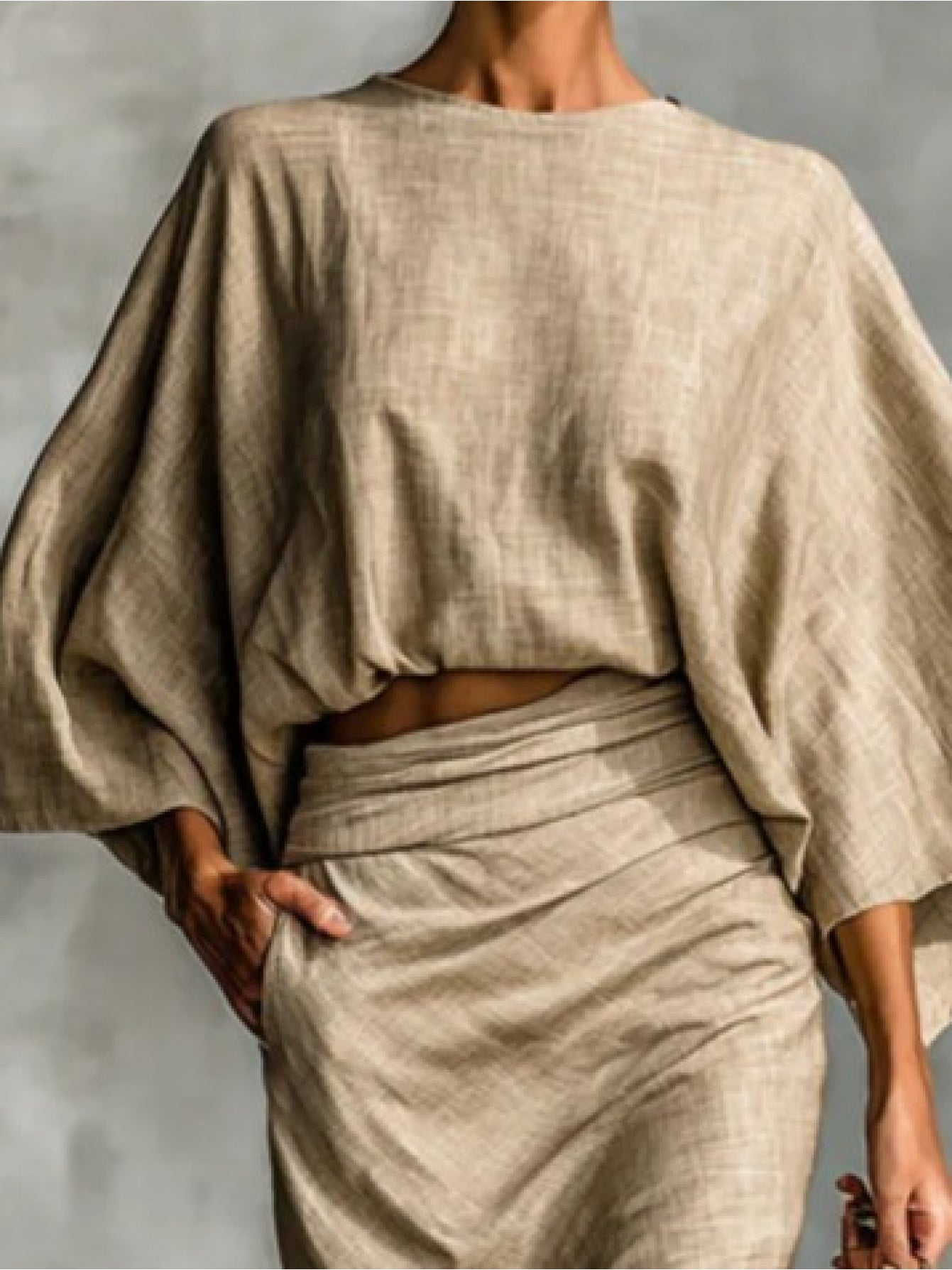 Elegant Crew Neck Long Sleeve Top And High-Waisted Skirt Set