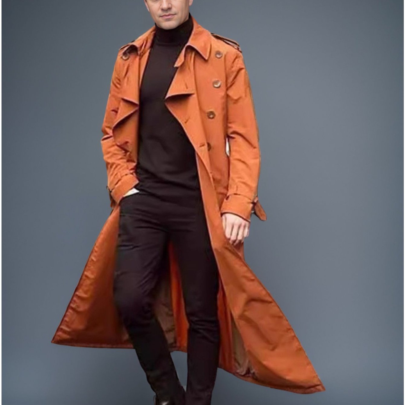 Blossom And Radiate Men Trench Coat Button Front Closure