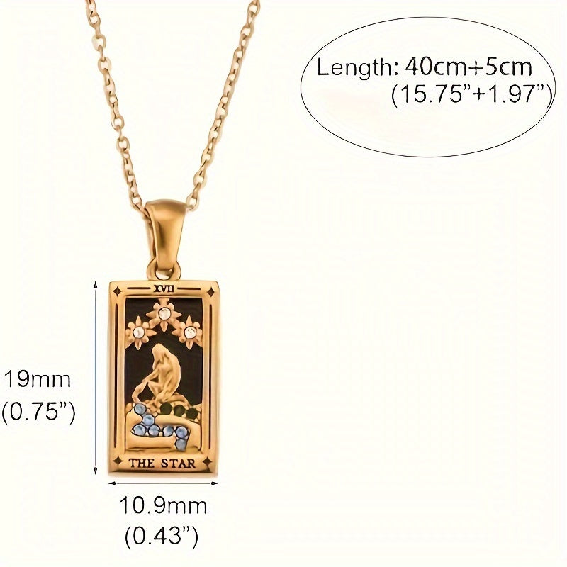 Rectangular Zirconia Tarot Pendant Necklace Stainless Steel