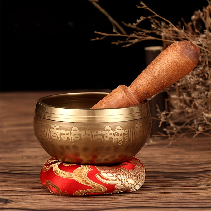 Brass Singing Bowl Six Character Mantra Scripture