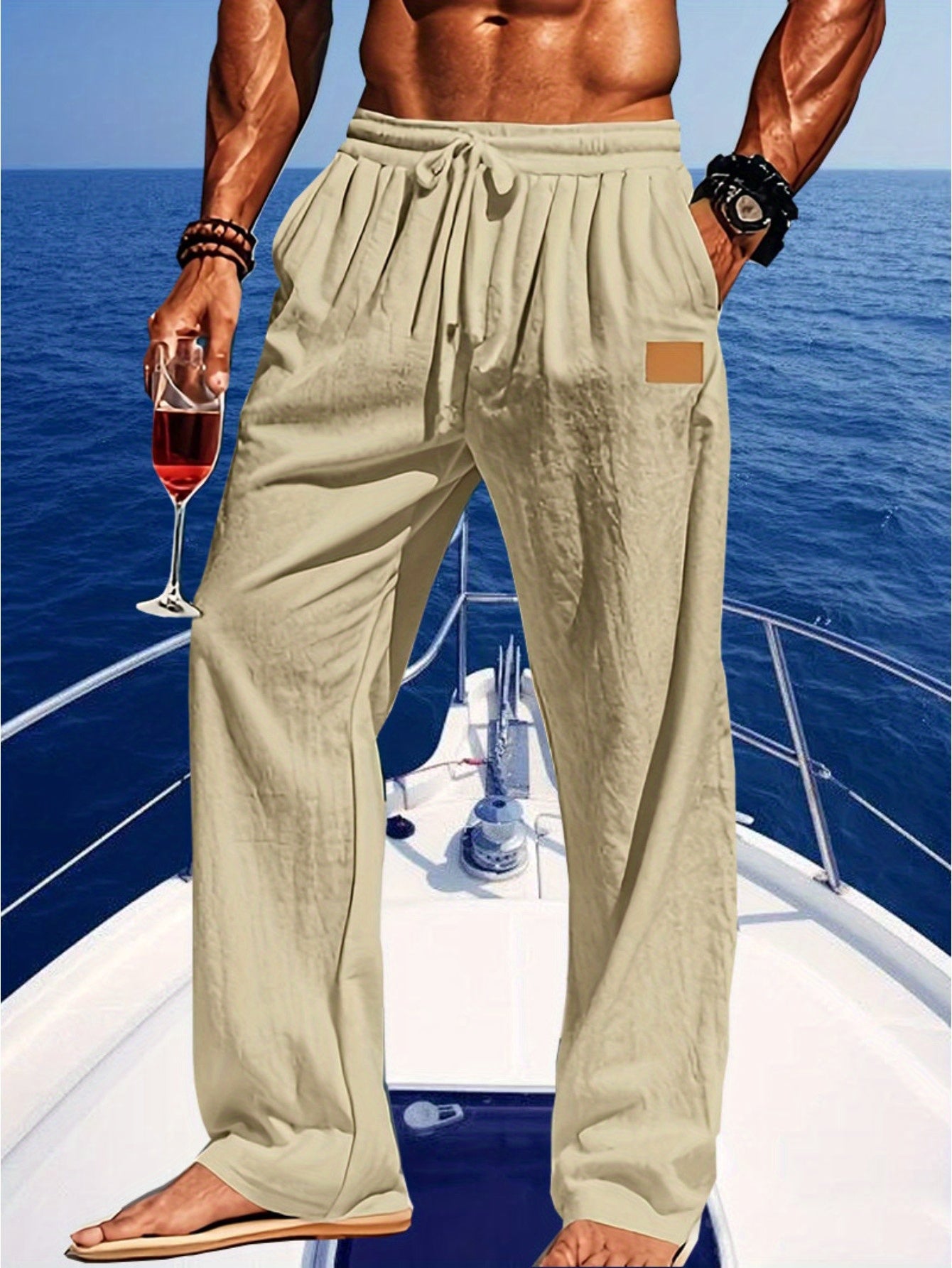 Men's Lightweight Cotton Beach Pants With Zippered Waistband