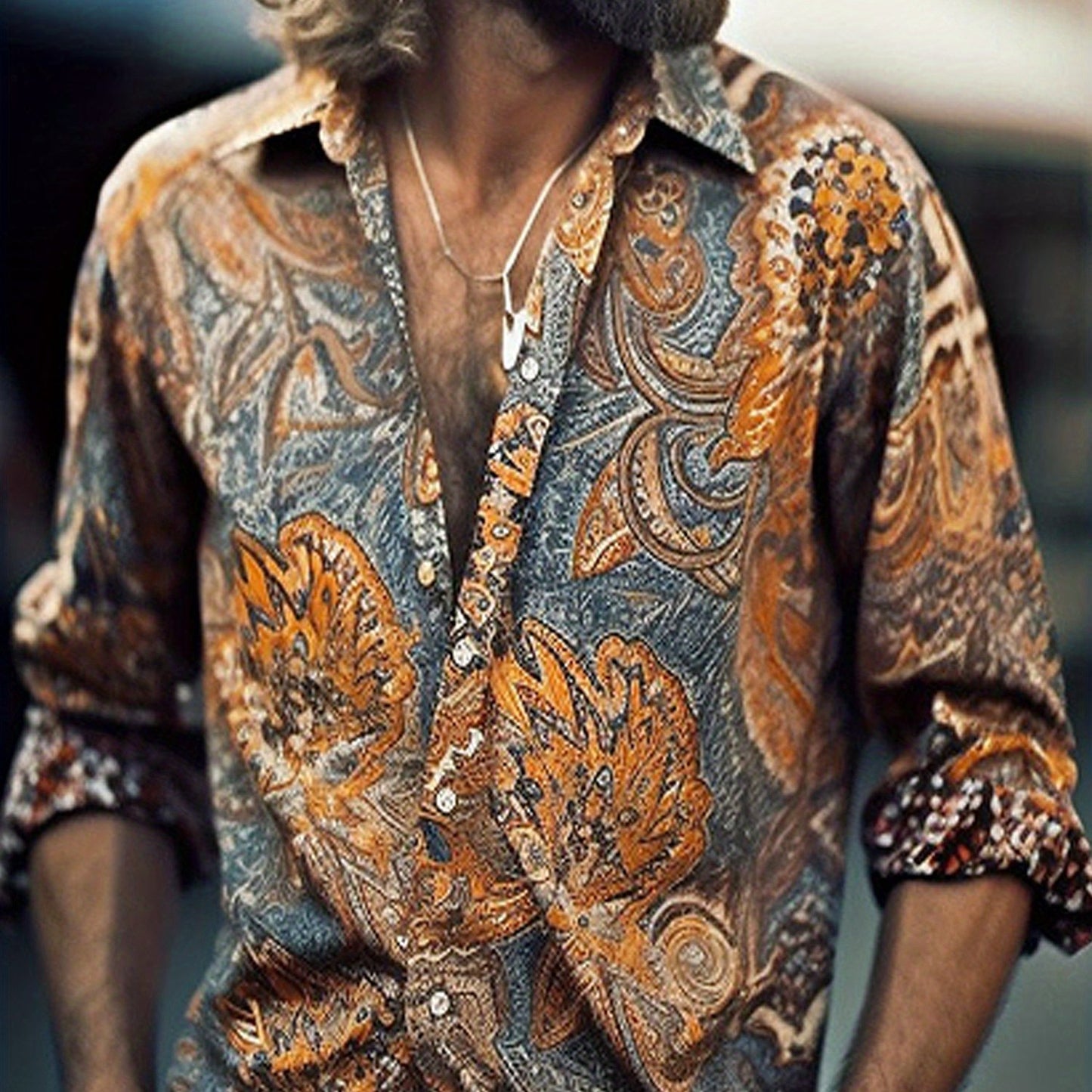 Men's Hawaiian Shirt Button Down Long Sleeve Classic Collar