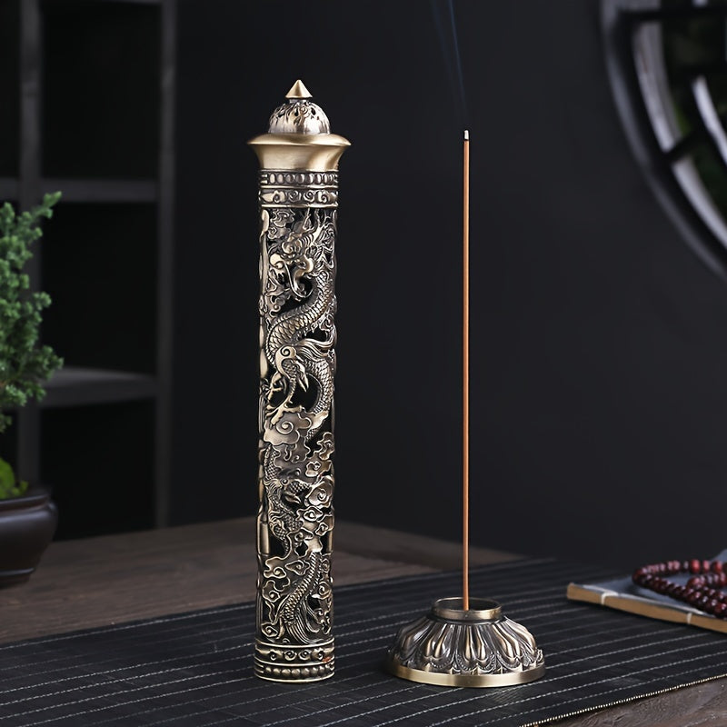 Buddha Heart Sutra Metal Incense Burner Vertical Pillar