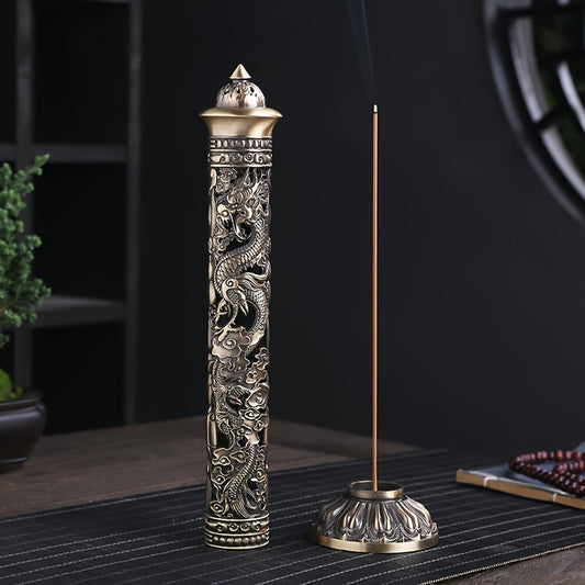 Buddha Heart Sutra Metal Incense Burner Vertical Pillar