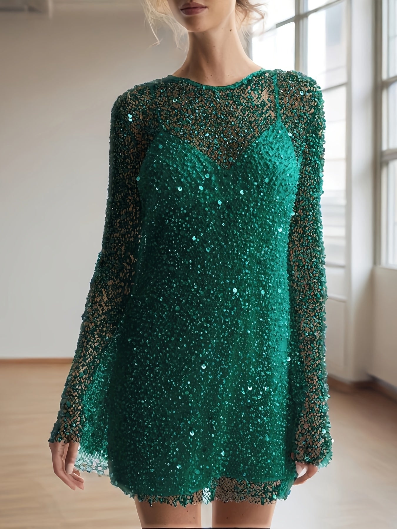 Sequin Mesh Two Piece Set With Lace Up Detail Women