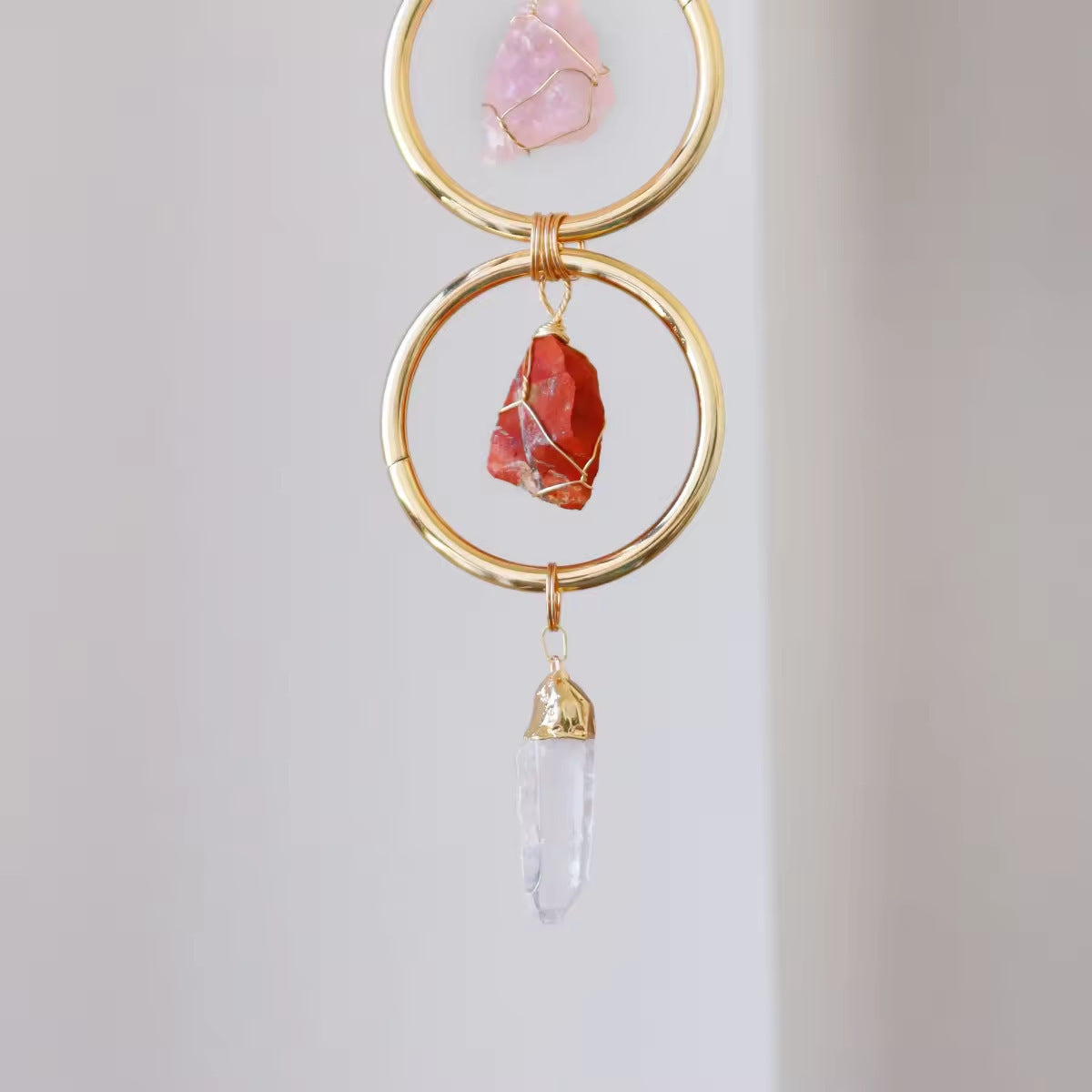 Modern Handcrafted Crystal Wall Hanging With Circular Stone