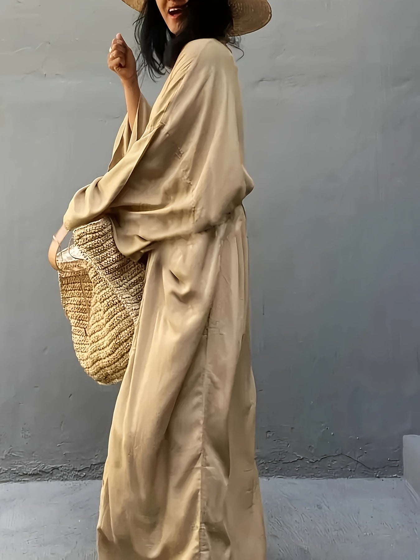 Boho Kimono Beach Coverup Robe With Belt For Casual Wear