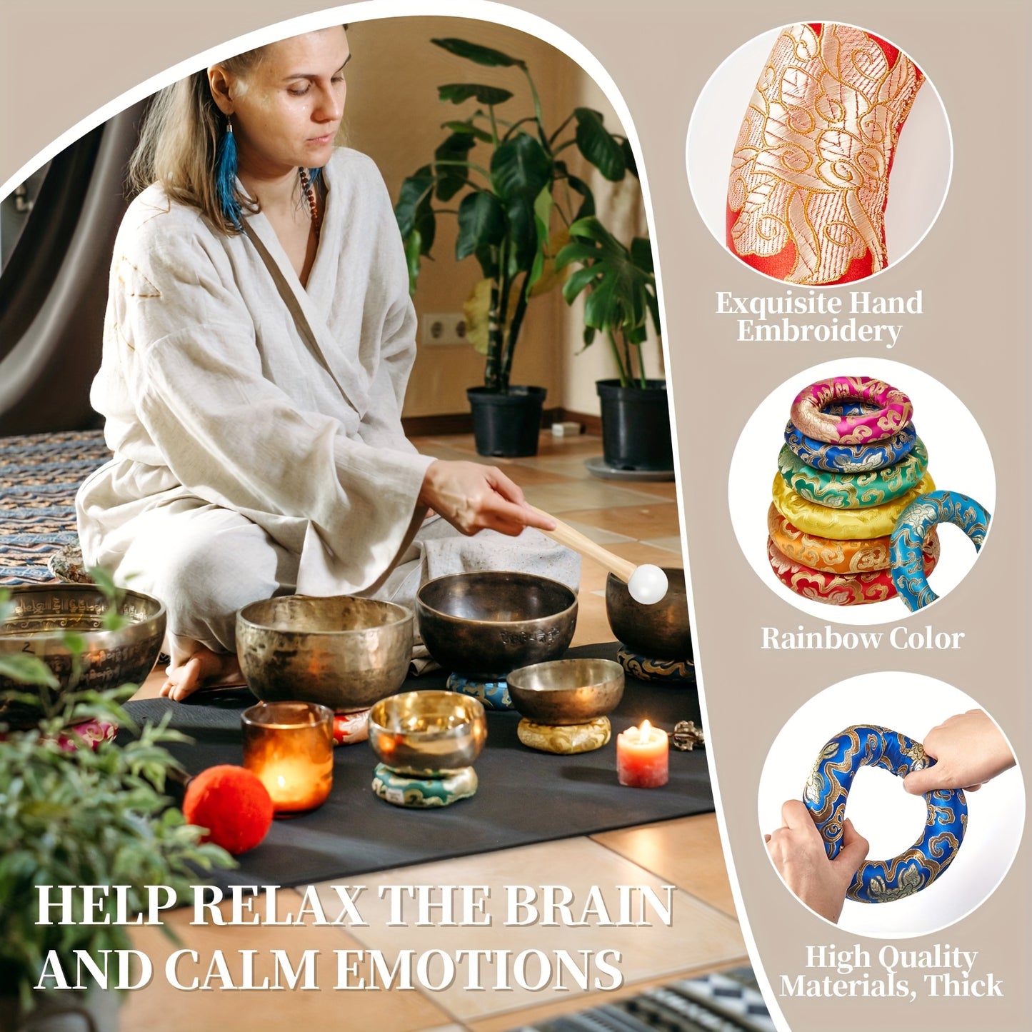 Frienda Singing Bowl Cushion Set With Mallets O Ring