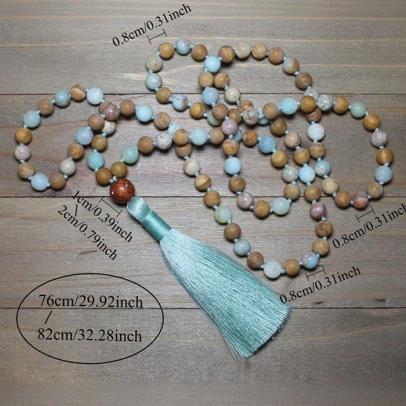Natural Stone Mala Beads Necklace Boho Yoga Prayer Beads